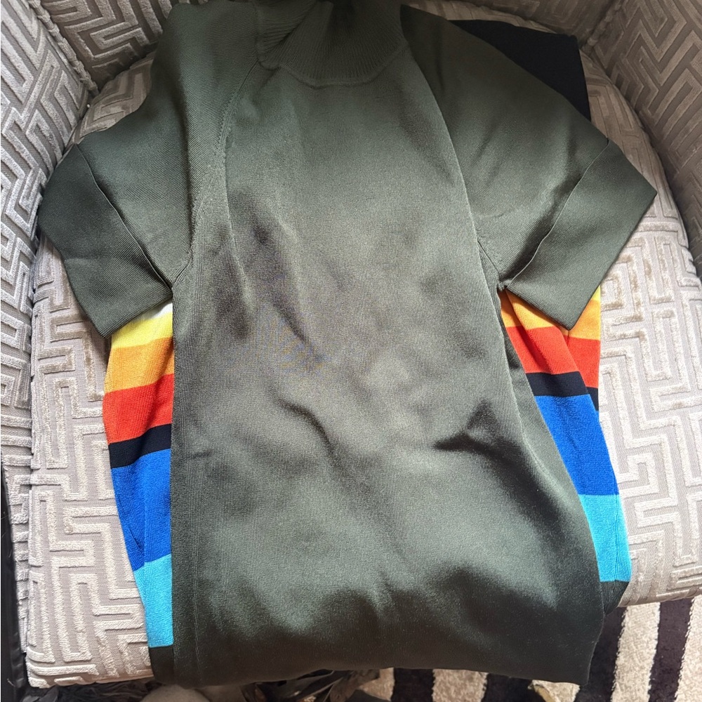 Christopher John Rogers Green and Multicolor Stripe Midi Dress - Picture 4 of 4